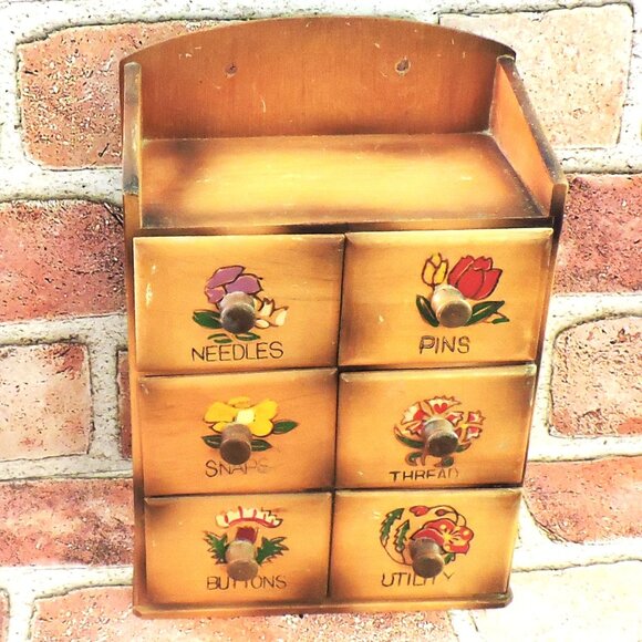 Vintage Hanging Sewing Cabinet 6 Drawer Shelf Home Decor Storage Crafts Japan - Picture 1 of 9